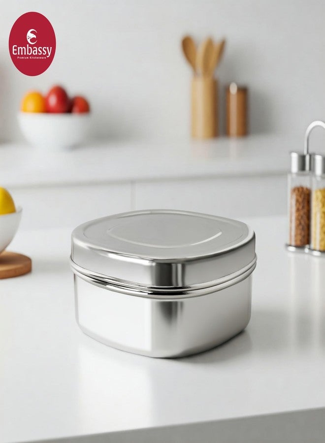 EMBASSY Square Puri Box/Container - Pack of 2 (Size 4, 450 ml each), Stainless Steel - Image 2